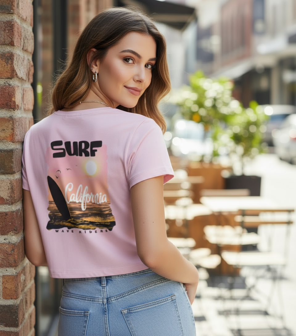 Morivaa “Surf California” Baby Tee – Pastel Pink
