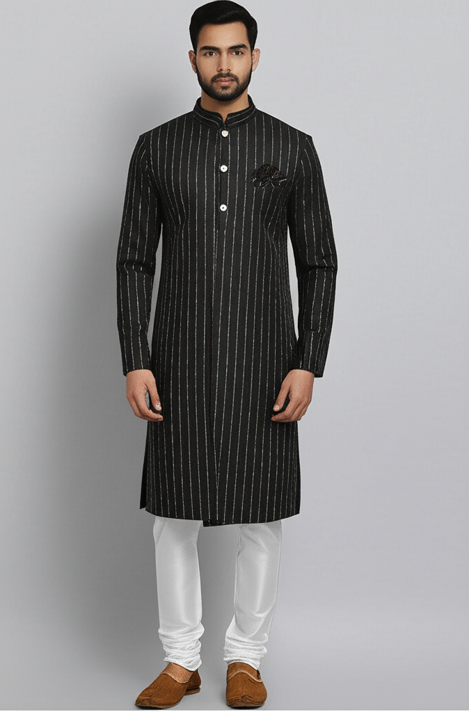 Classic Black Men's Kurta with Elegant Detailing