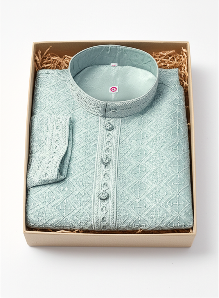 Light Sage Green Embroidered Men's Kurta