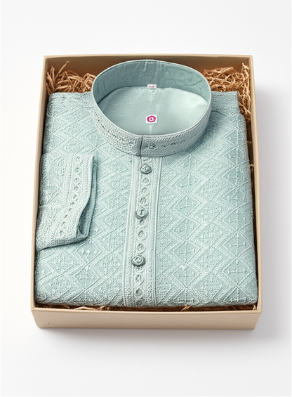 Light Sage Green Embroidered Men's Kurta