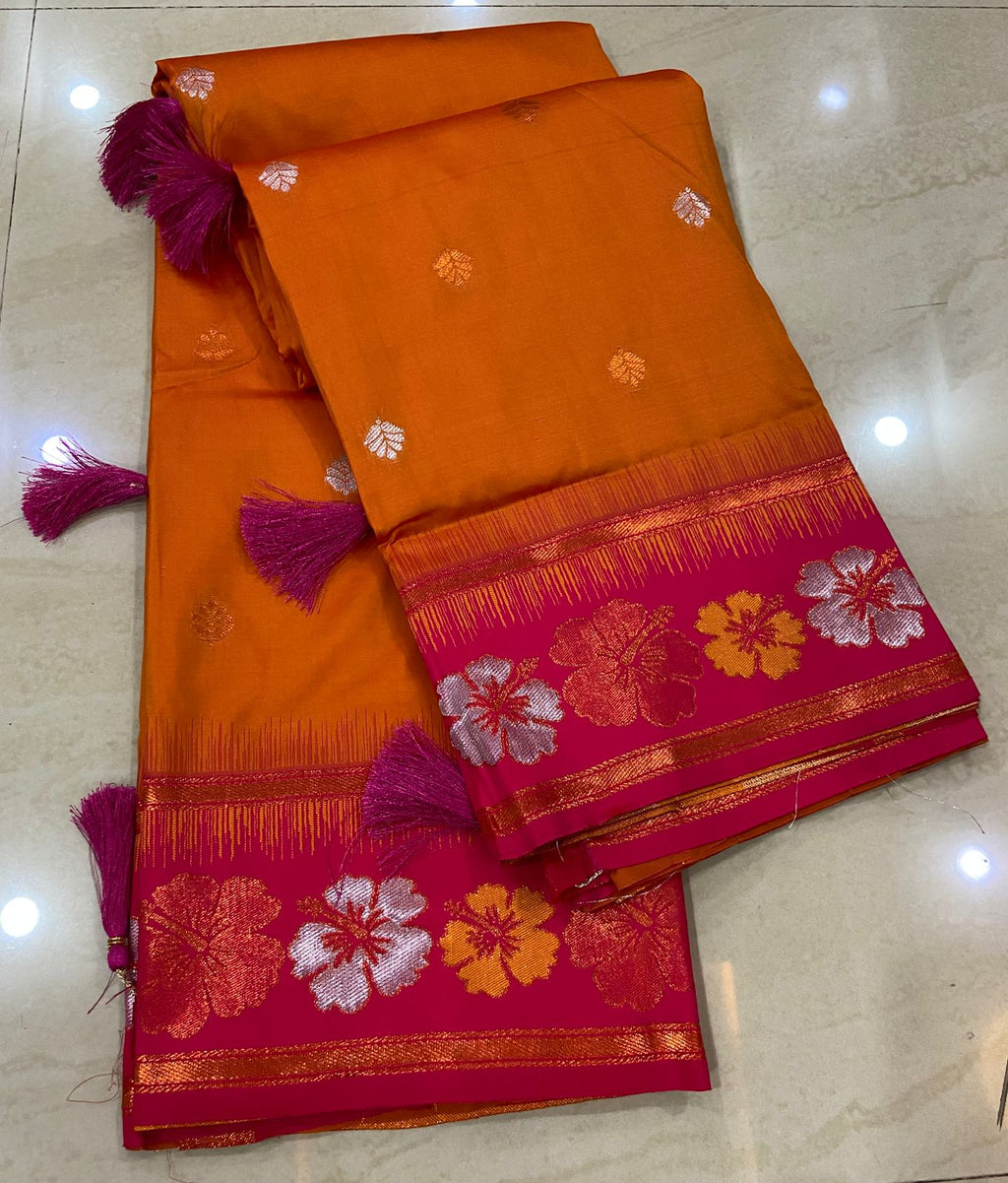 Original Paithani Pure Silk Saree with Jari Weaving & Contrast Blouse